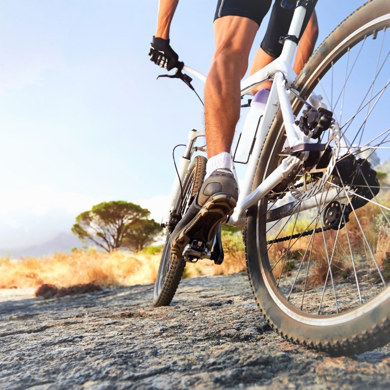 Extreme mountain bike sport athlete man riding outdoors lifestyle trail